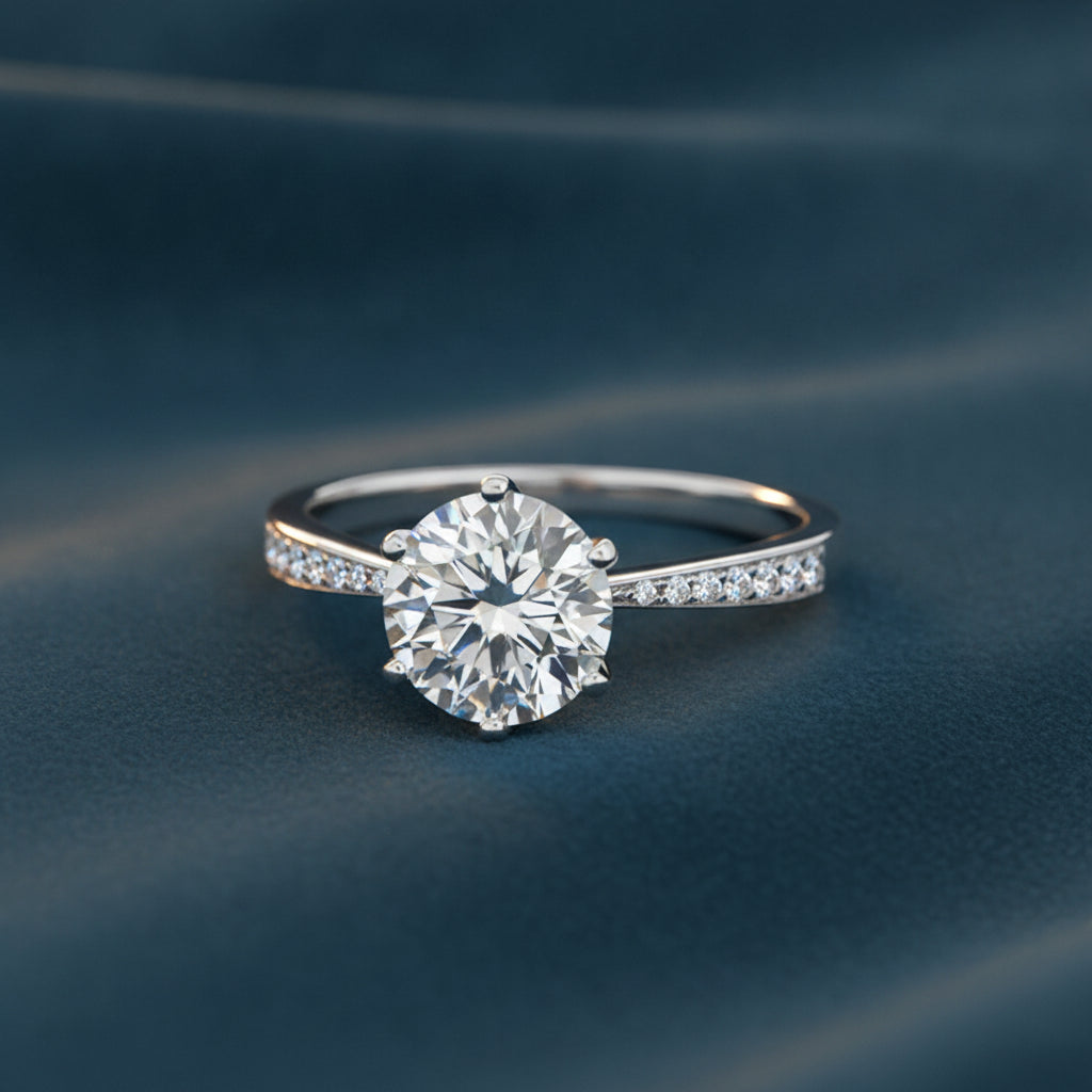 White Gold Moissanite Round Ring for Women