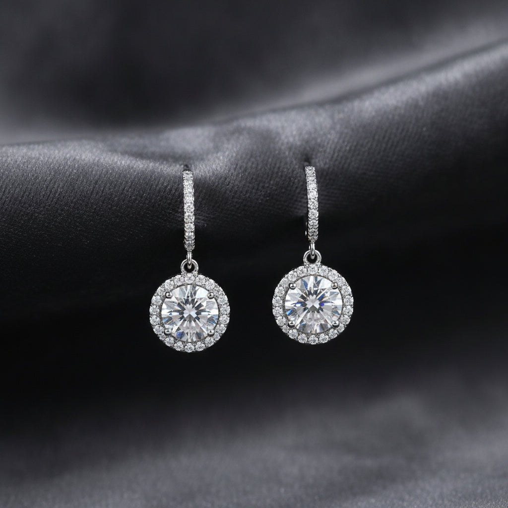 White Moissanite S925 Platinum Plated Silver Stud Earrings