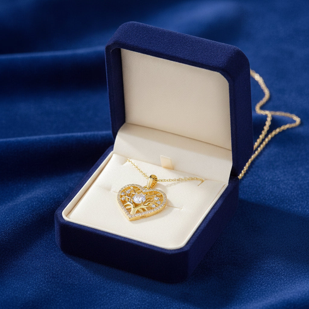 Platinum Plated Tree Of Life Heart Women's Necklace