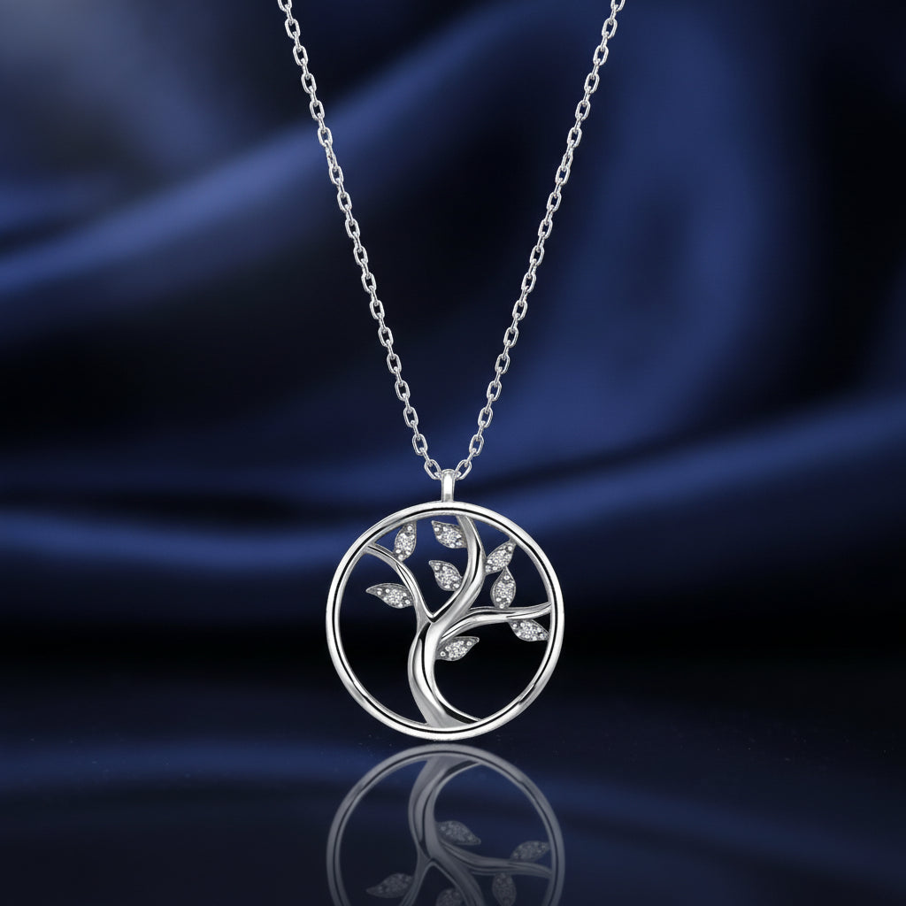 925 Sterling Silver Tree Of Life Swarovski Stone Necklace