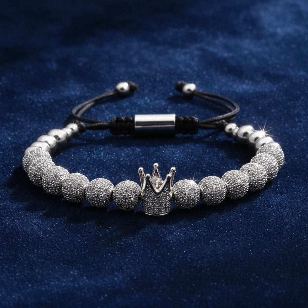 Crown Zircon Lace-up Charm Bracelet for Unisex, in Silver B