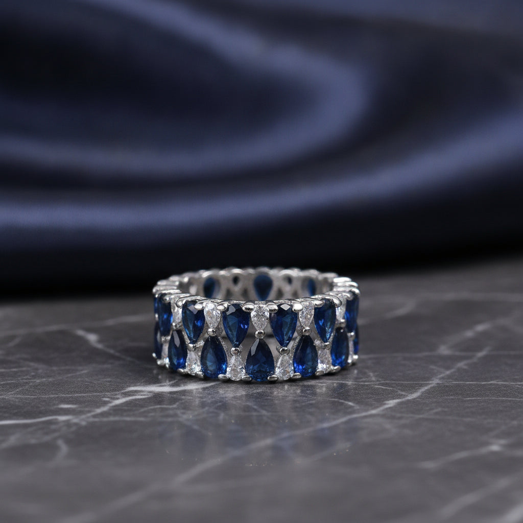 Women's Geometric Zircon & Sapphire Blue Copper Plated Bracelet Ring Fashion Gift