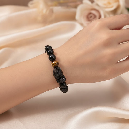 Natural Gold Sheen Obsidian Tiger Eye Beaded Bracelet Men Women Unisex Healing Energy