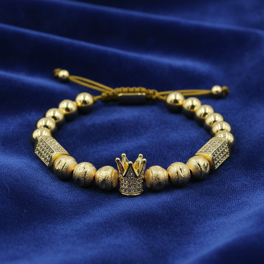 Copper Micro-inlaid Zircon Macrame Bracelet for Men, in Crown