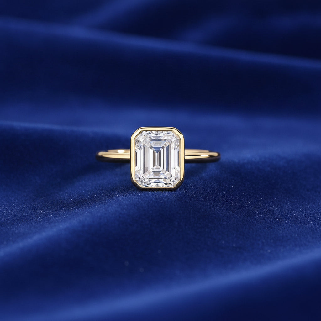 Octagonal Moissanite Platinum Plated S925 Silver Ring, in Gold / Clear 5