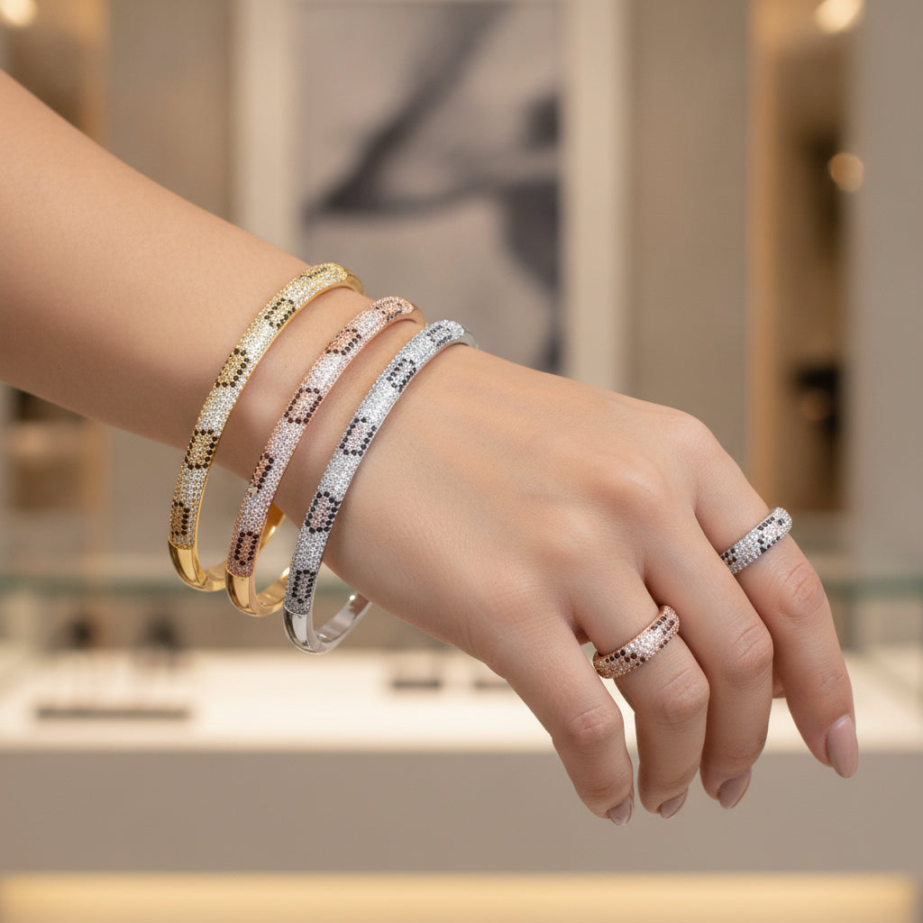 Simple Copper Plated Platinum Inlaid Zircon Bracelet for Women