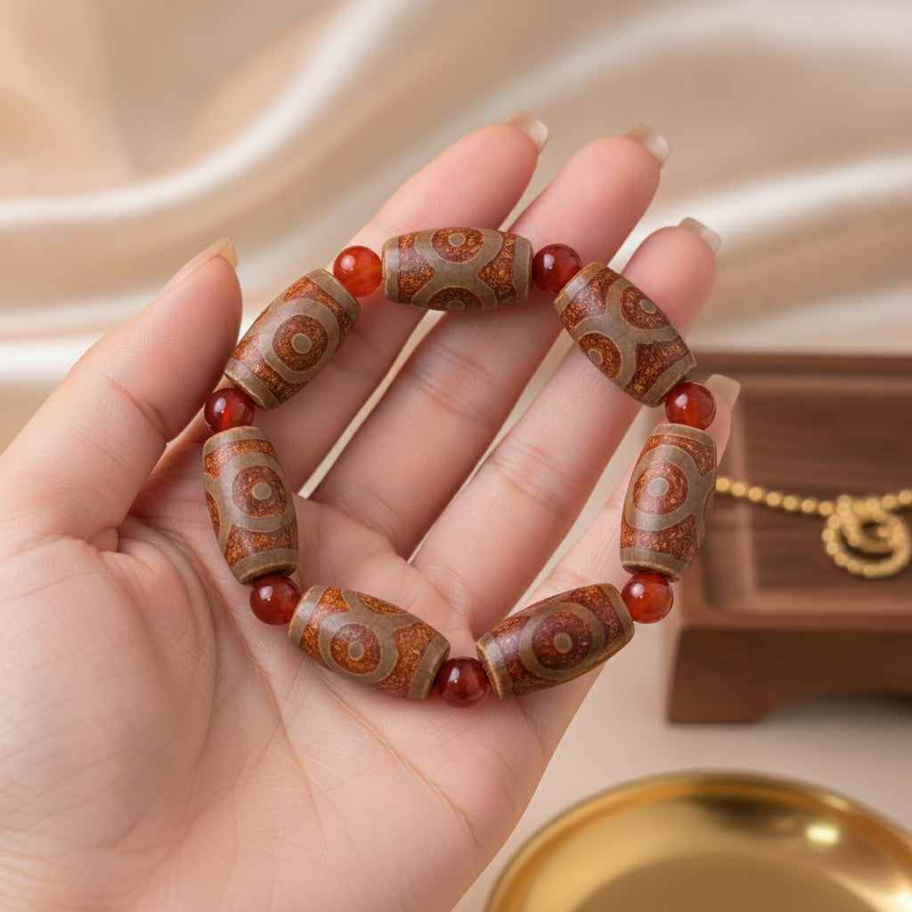 Genuine Natural Aged Polished Agate Tibetan Bead Bracelet Ethnic Meditation Jewelry