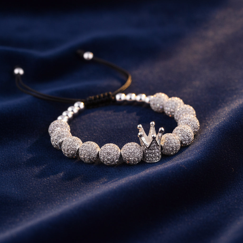 Crown Zircon Lace-up Charm Bracelet for Unisex, in Silver