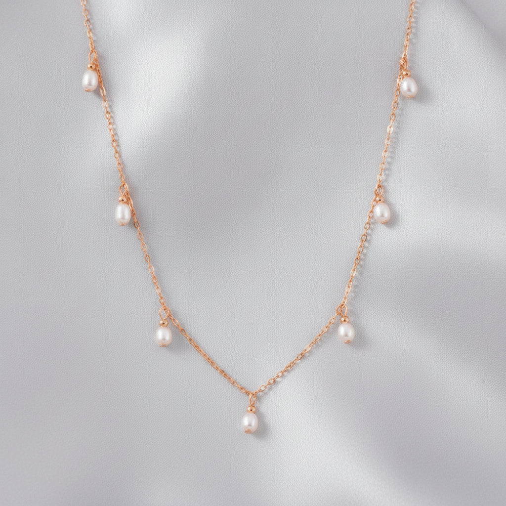Chic Women's Oval Mother of Pearl Tassel Necklace - Gold Rose Gold Steel Electroplated