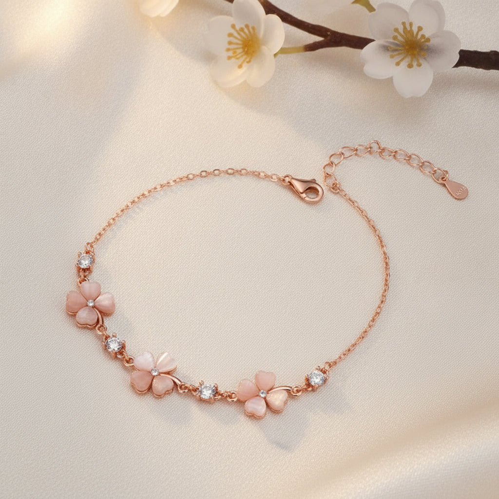 Rose Gold 925 Heart Bracelet for Women, in White Stone