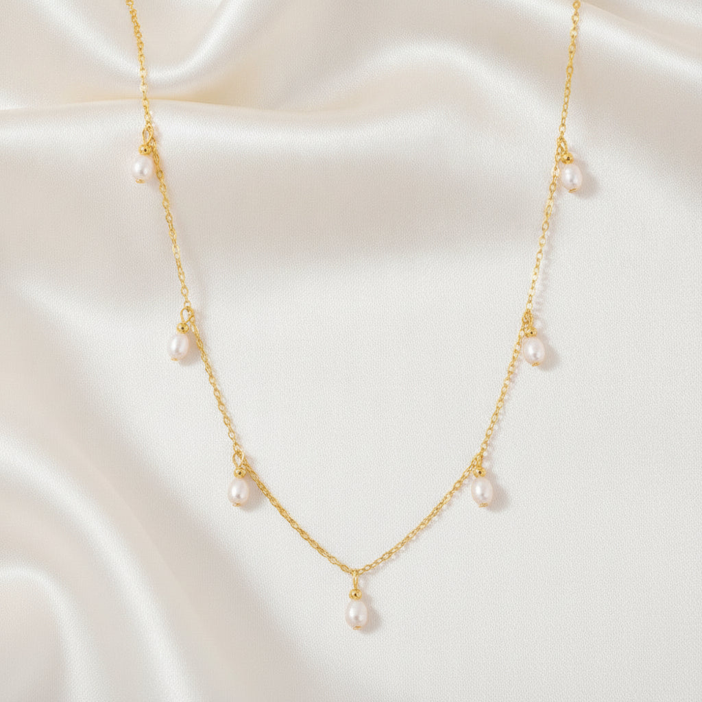 Chic Women's Oval Mother of Pearl Tassel Necklace - Gold Rose Gold Steel Electroplated
