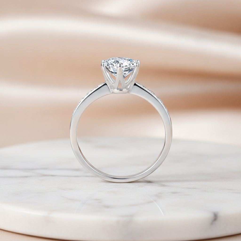 White Gold Moissanite Round Ring for Women