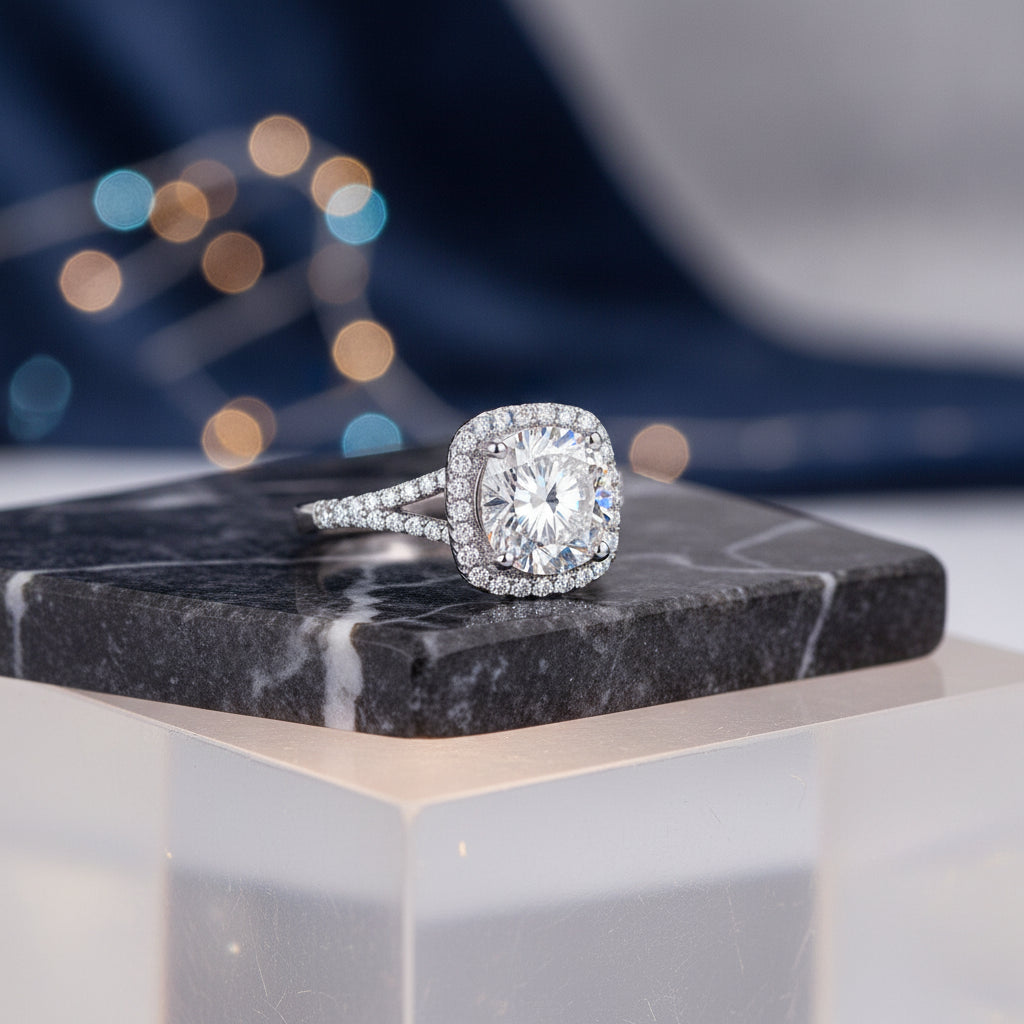 white gold Moissanite Square Ring for Women