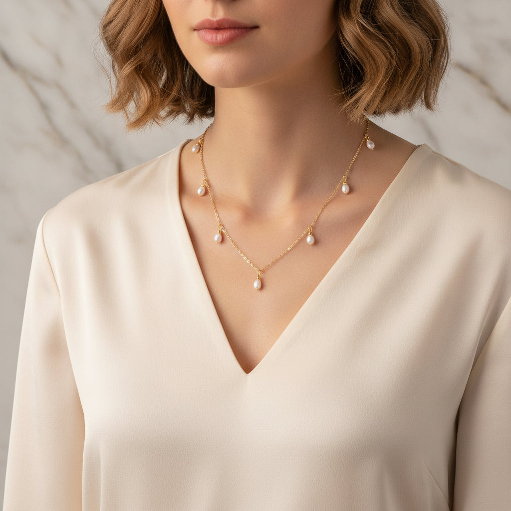 Chic Women's Oval Mother of Pearl Tassel Necklace - Gold Rose Gold Steel Electroplated