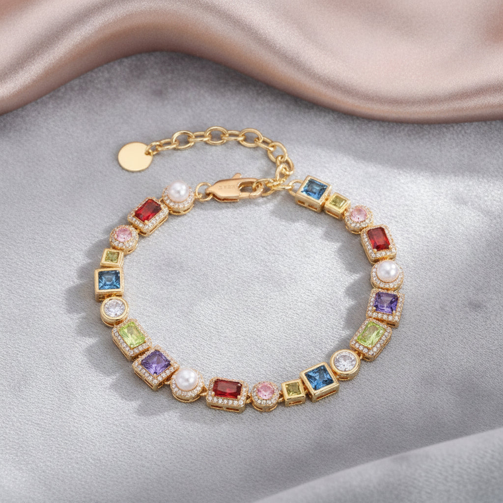 Colored Zircon Bracelet For Men, in Shell Pearl Gold