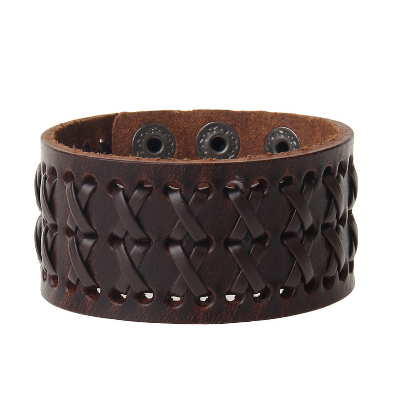 Retro Wide Weave Leather Bracelet for Men and Women Unisex Geometric Design Travel Souvenir