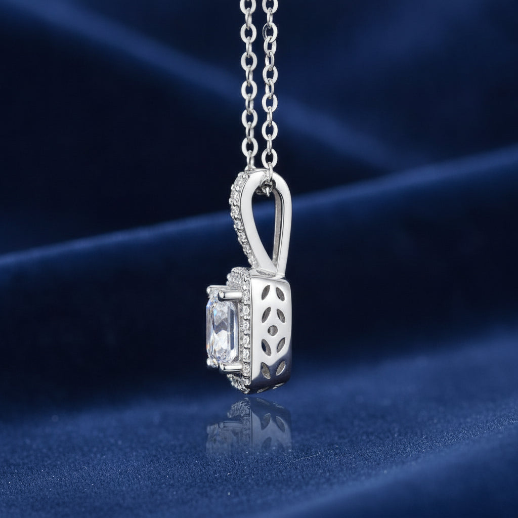 Platinum-plated S925 Silver Square Moissanite Necklace