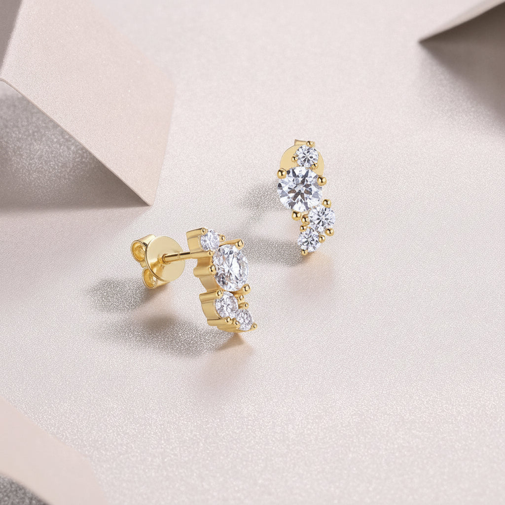 Gold-plated S925 Silver Four-diamond Moissanite Stud Earrings