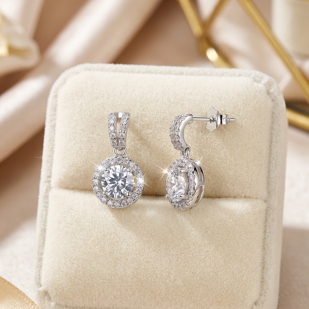 The Aurelia Halo Moissanite Drops Earrings | Genuine S925 Sterling Silver