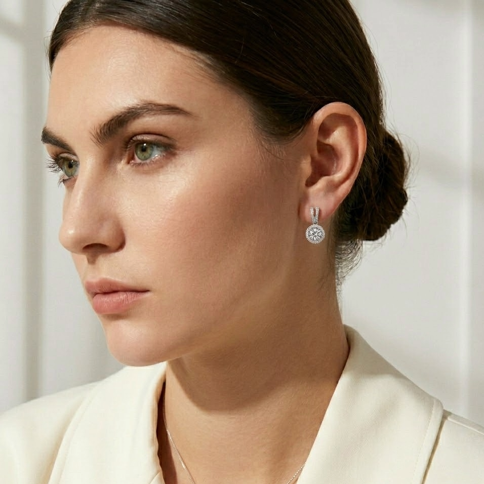 The Aurelia Halo Moissanite Drops Earrings | Genuine S925 Sterling Silver