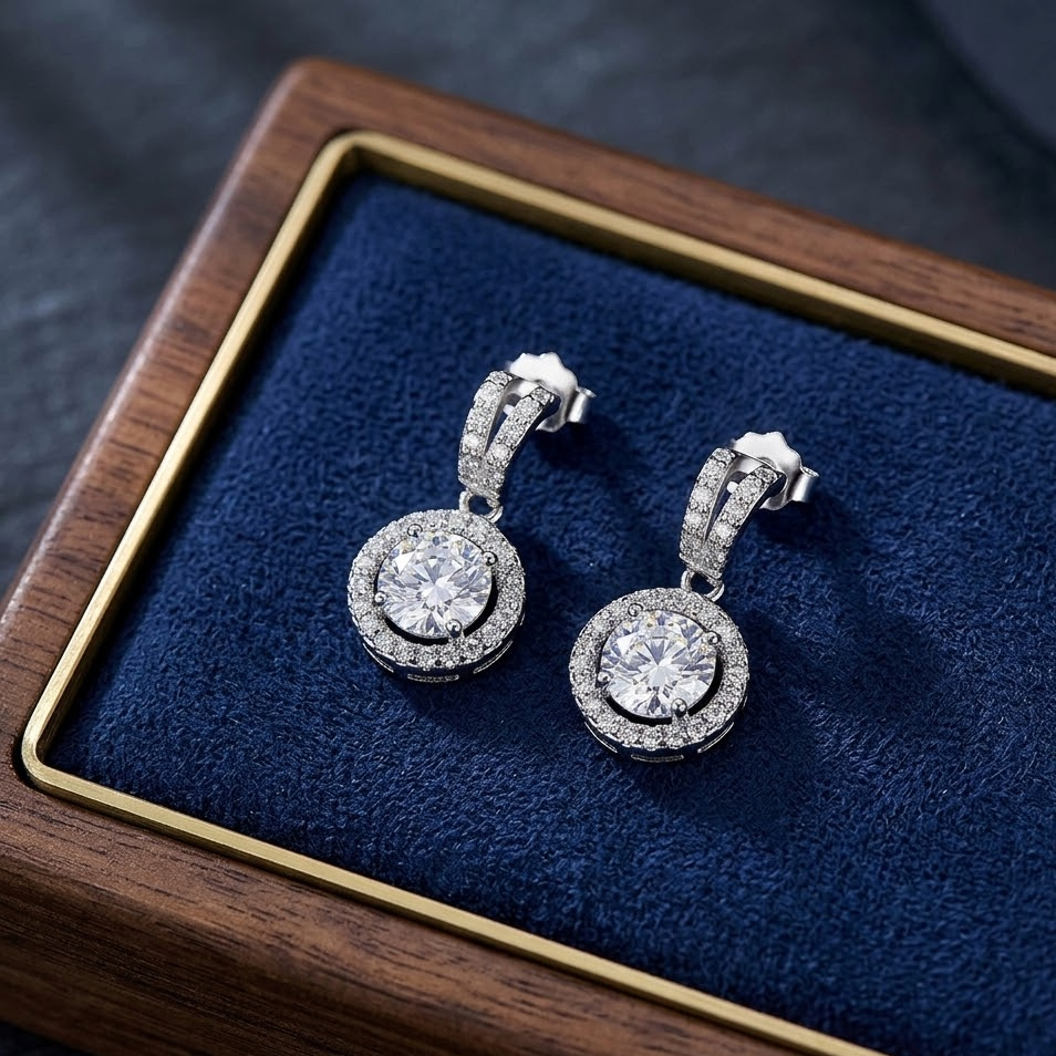 The Aurelia Halo Moissanite Drops Earrings | Genuine S925 Sterling Silver