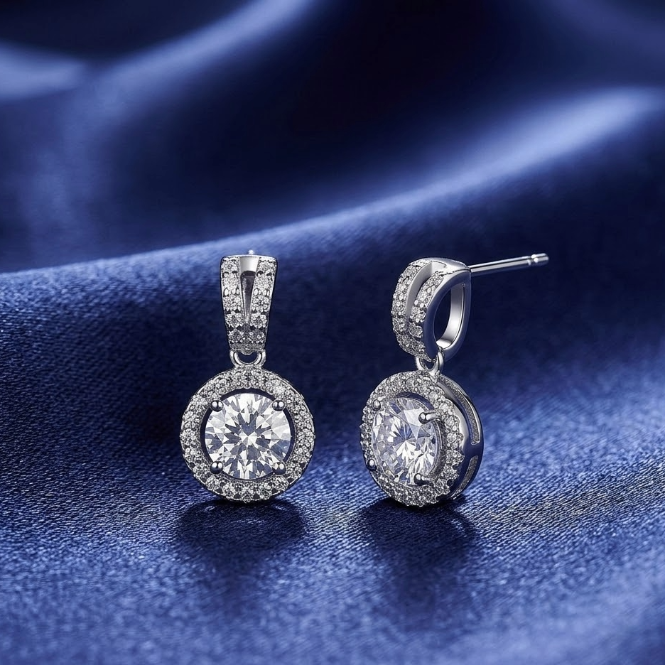 The Aurelia Halo Moissanite Drops Earrings | Genuine S925 Sterling Silver
