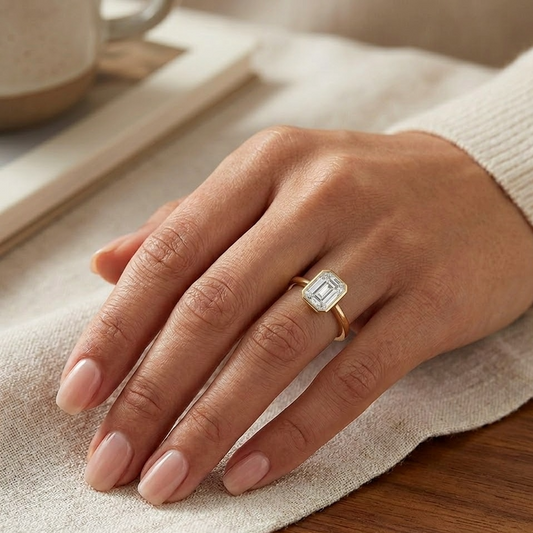 The Aurelian Emerald-Cut Solitaire | 18K Gold & Moissanite