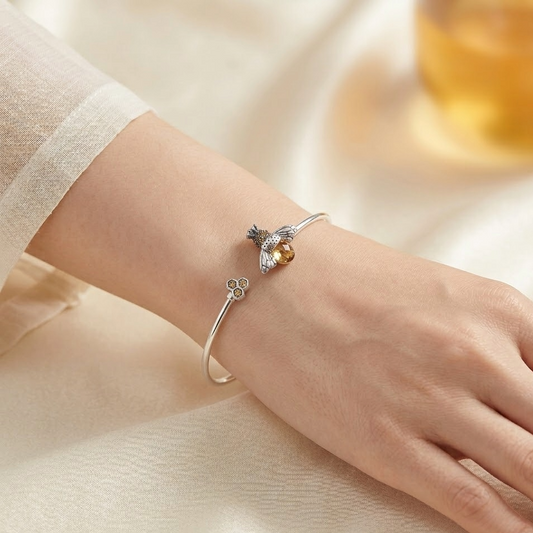 The Imperial Bee Open Cuff | S925 Sterling Silver & Amber Zirconia