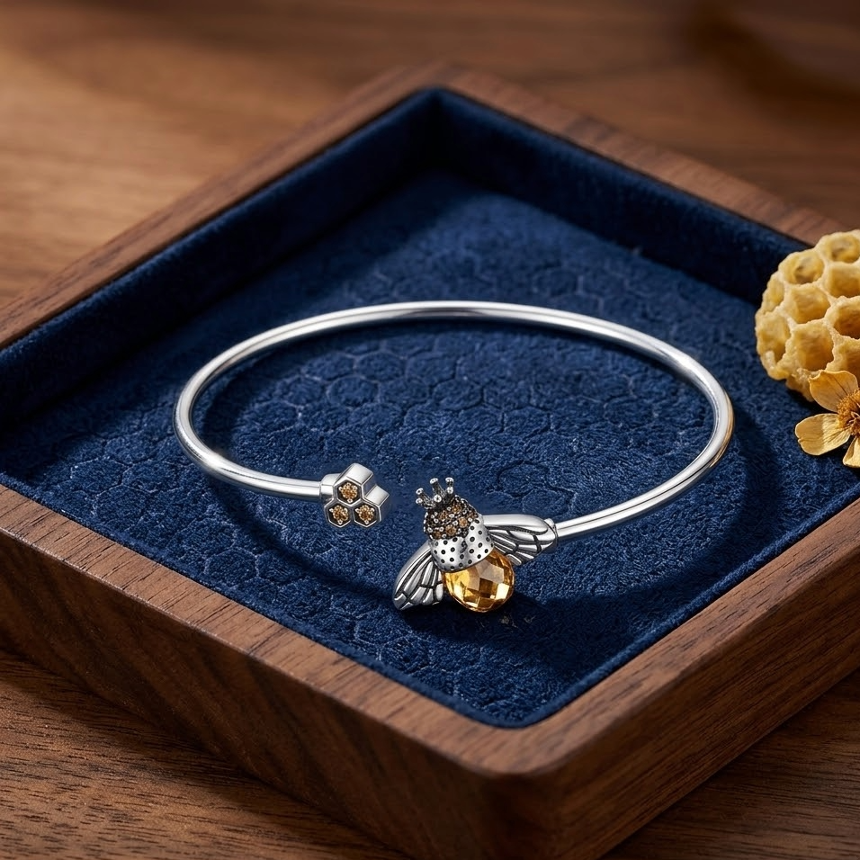 The Imperial Bee Open Cuff | S925 Sterling Silver & Amber Zirconia