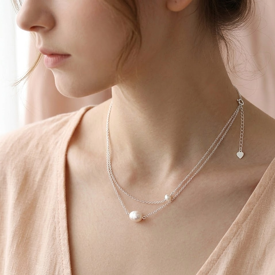 The Lyra Double-Strand Pearl Necklace | Natural Freshwater Pearl & S925 Silver