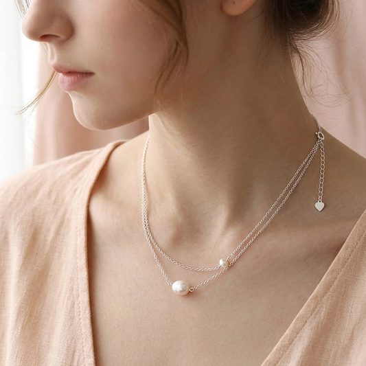 The Lyra Double-Strand Pearl Necklace | Natural Freshwater Pearl & S925 Silver
