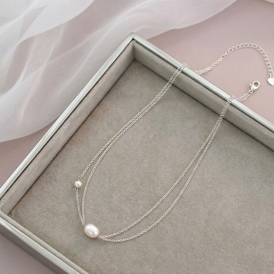The Lyra Double-Strand Pearl Necklace | Natural Freshwater Pearl & S925 Silver