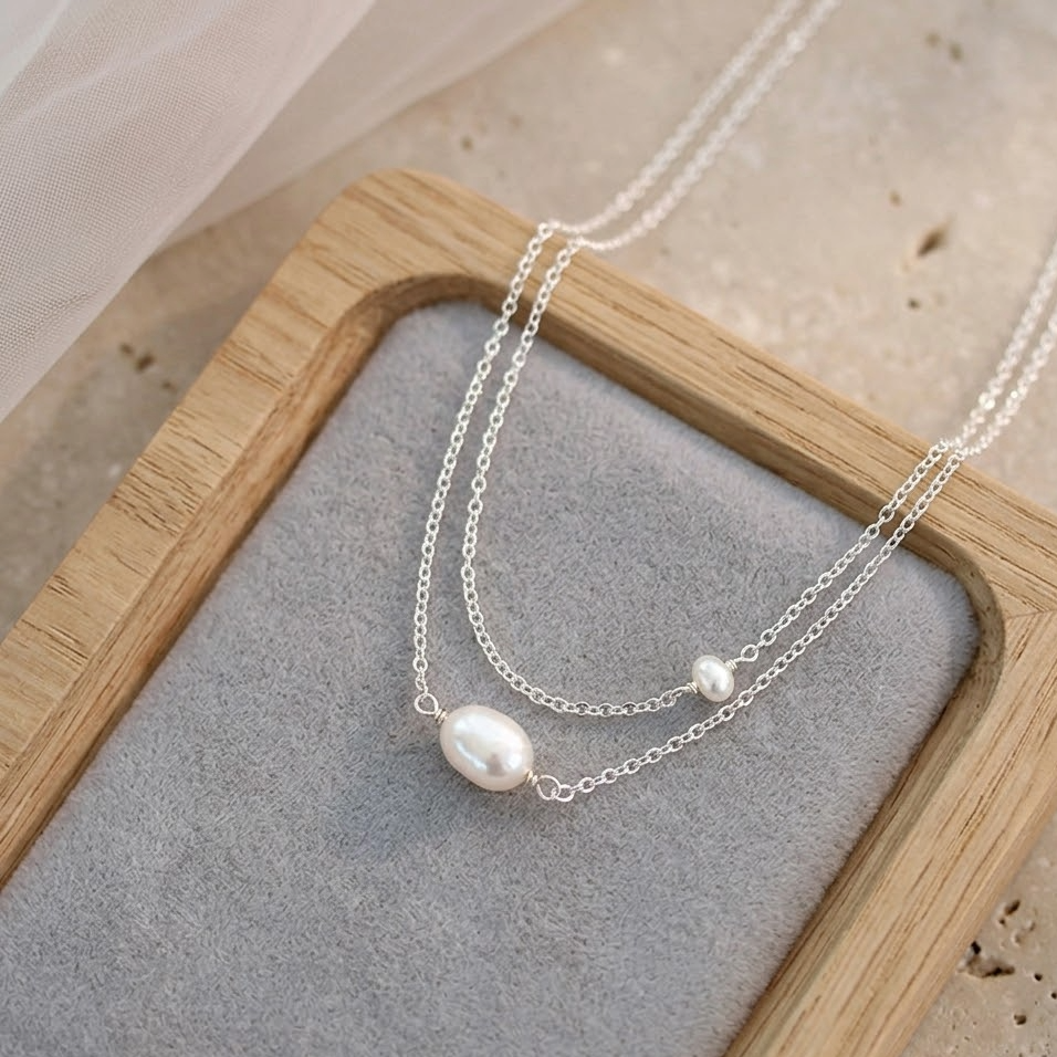 The Lyra Double-Strand Pearl Necklace | Natural Freshwater Pearl & S925 Silver