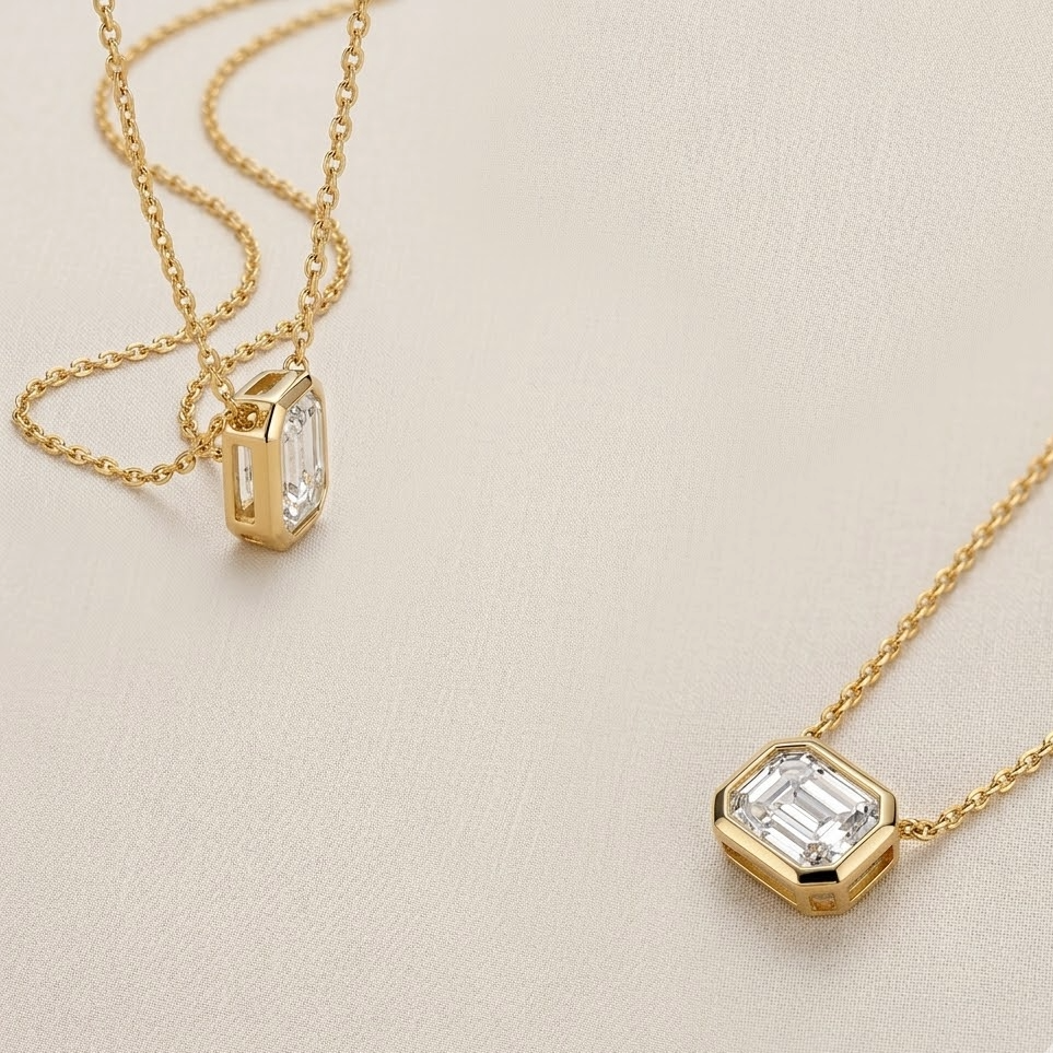 The Celine Emerald-Cut Moissanite Necklace | 1-Carat 18K Gold Vermeil