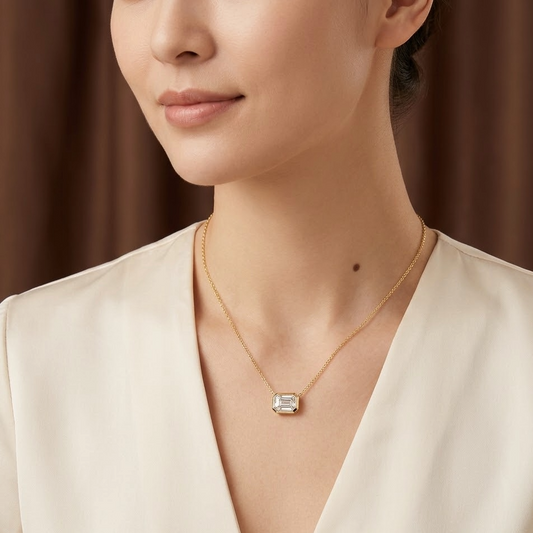 The Celine Emerald-Cut Moissanite Necklace | 1-Carat 18K Gold Vermeil