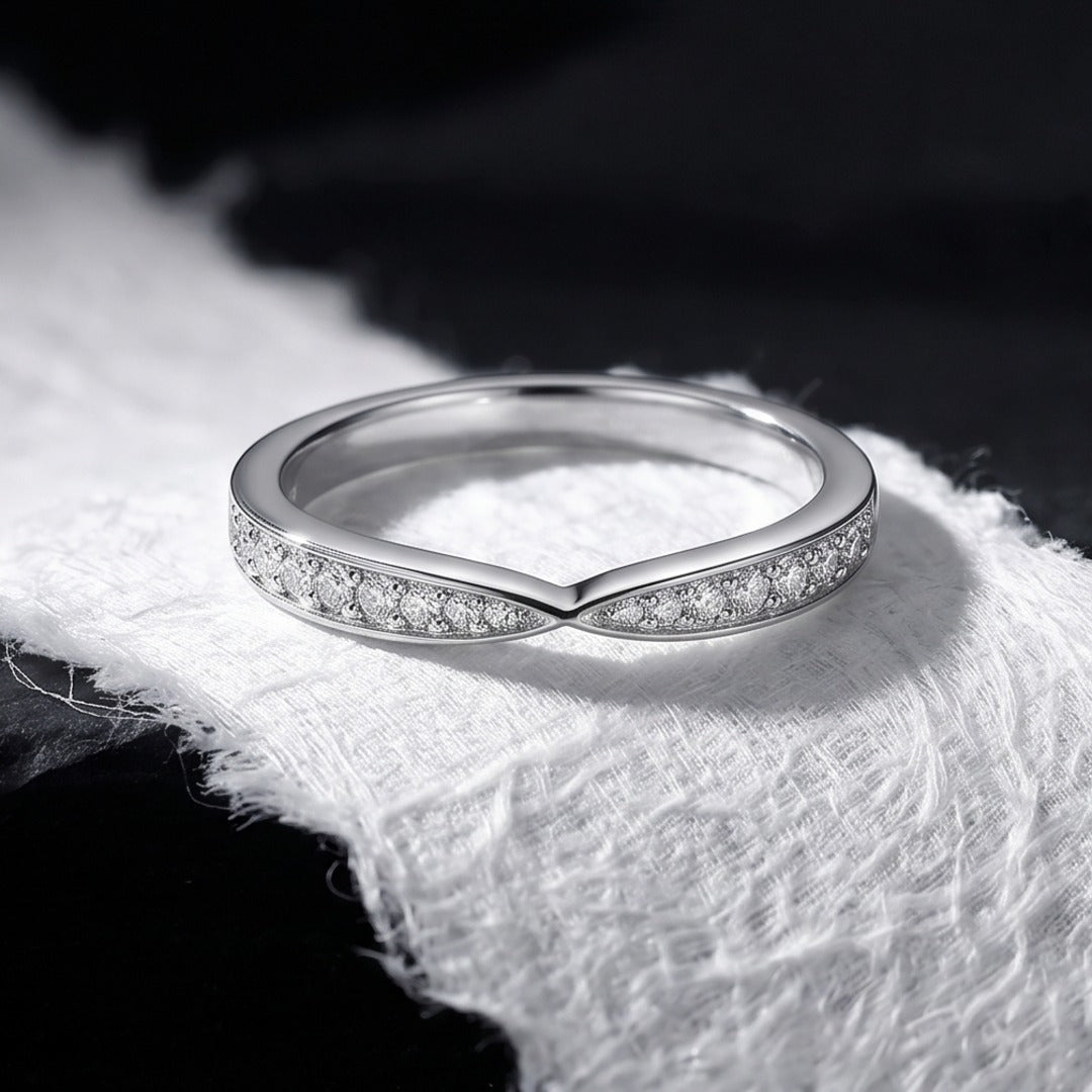 925 Sterling Silver Criss-Cross Moissanite Ring for Women | Crossover Eternity Band