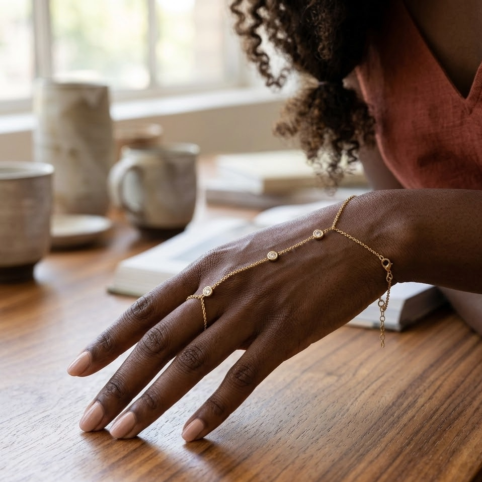 Bohemian Glow Hand Chain Bracelet | 18K Gold Plated