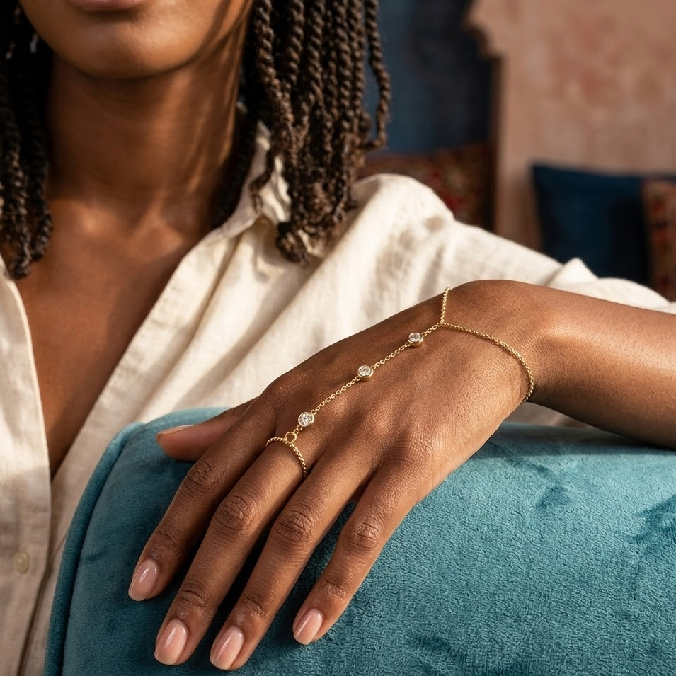 Bohemian Glow Hand Chain Bracelet | 18K Gold Plated