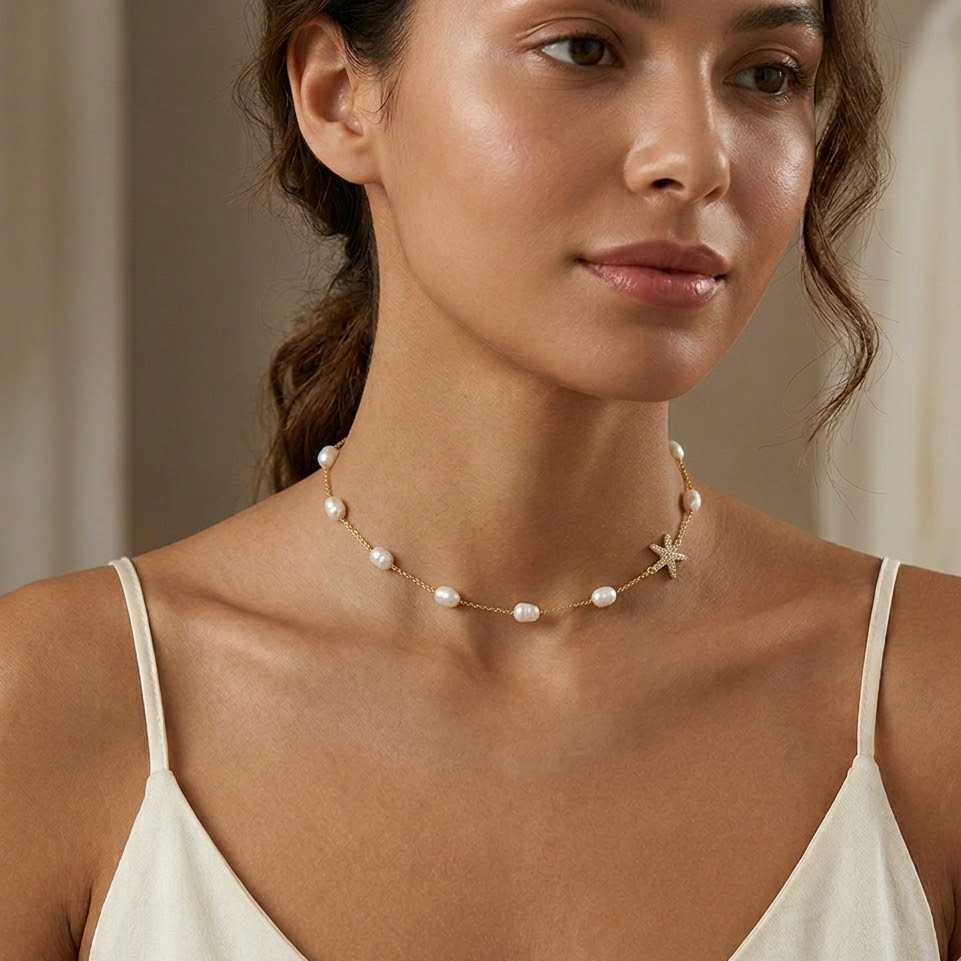 The Maris Freshwater Pearl & Starfish Necklace | 14K Gold Vermeil