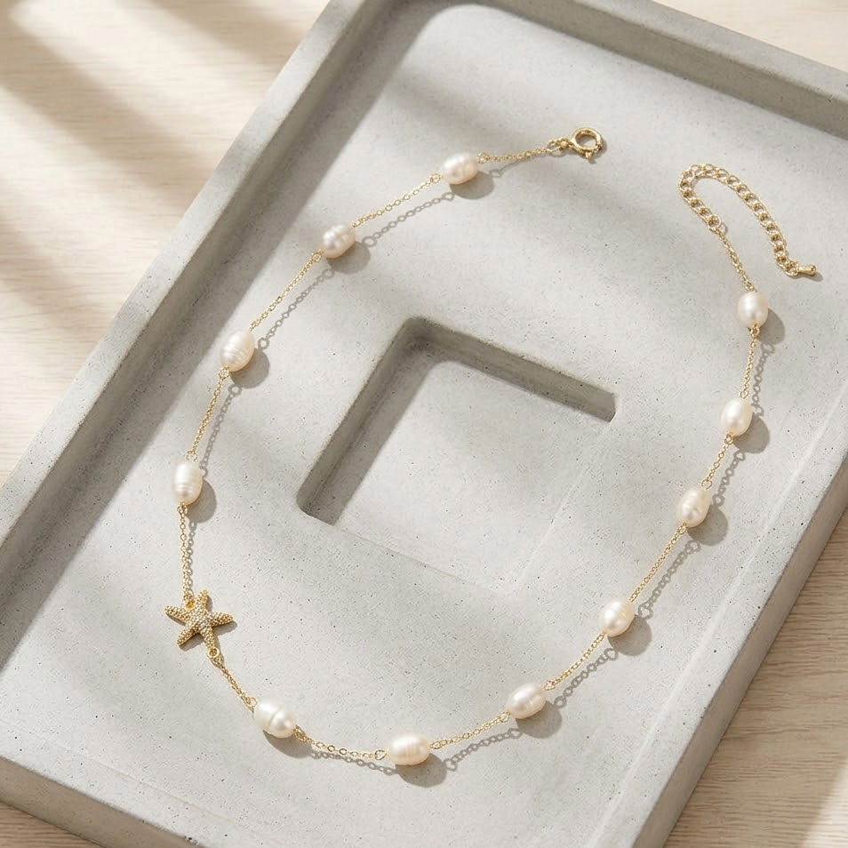 The Maris Freshwater Pearl & Starfish Necklace | 14K Gold Vermeil