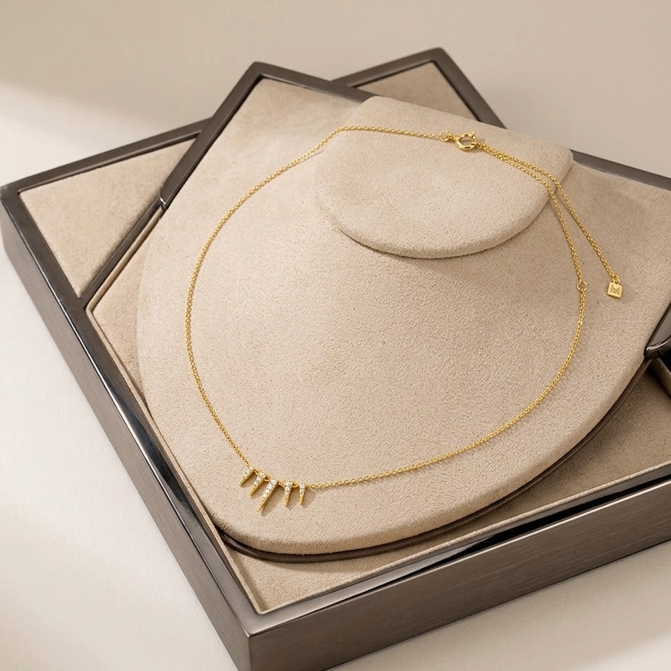 The Lyra Tapered Spike Necklace | 18K Gold Vermeil & Pavé Zirconia