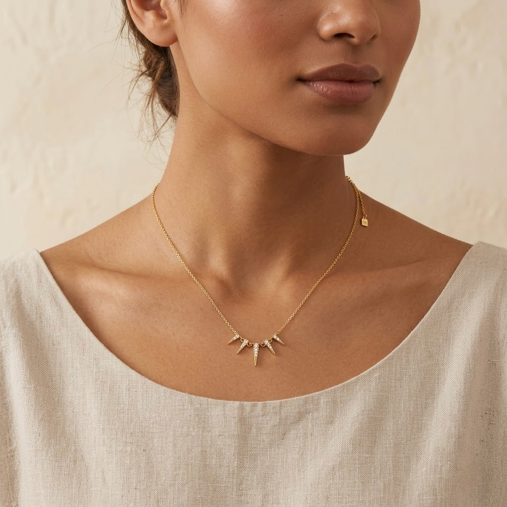 The Lyra Tapered Spike Necklace | 18K Gold Vermeil & Pavé Zirconia