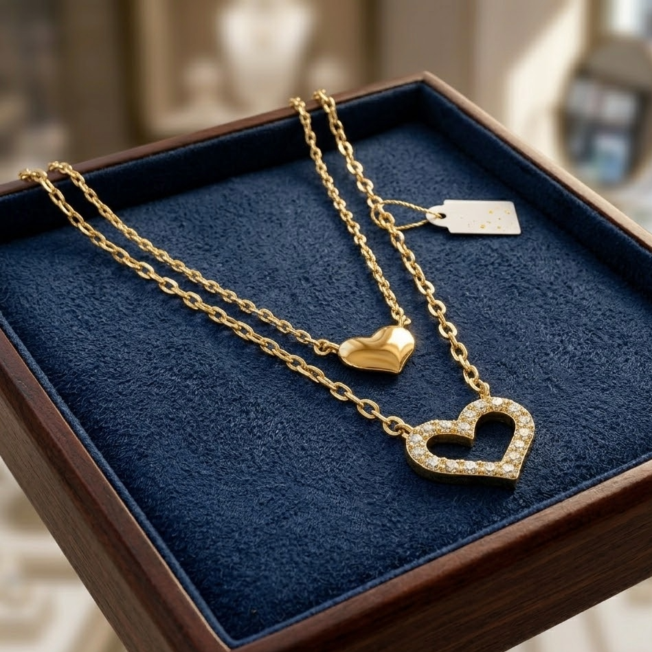 The Amora Twin Heart Layered Necklace | 18K Gold Vermeil & Zirconia