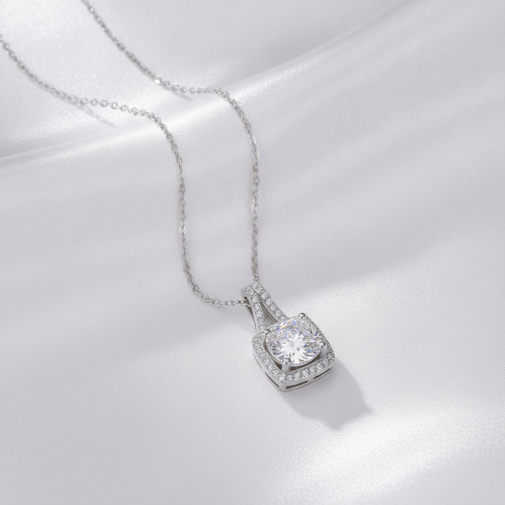 Platinum-plated S925 Silver Square Moissanite Necklace