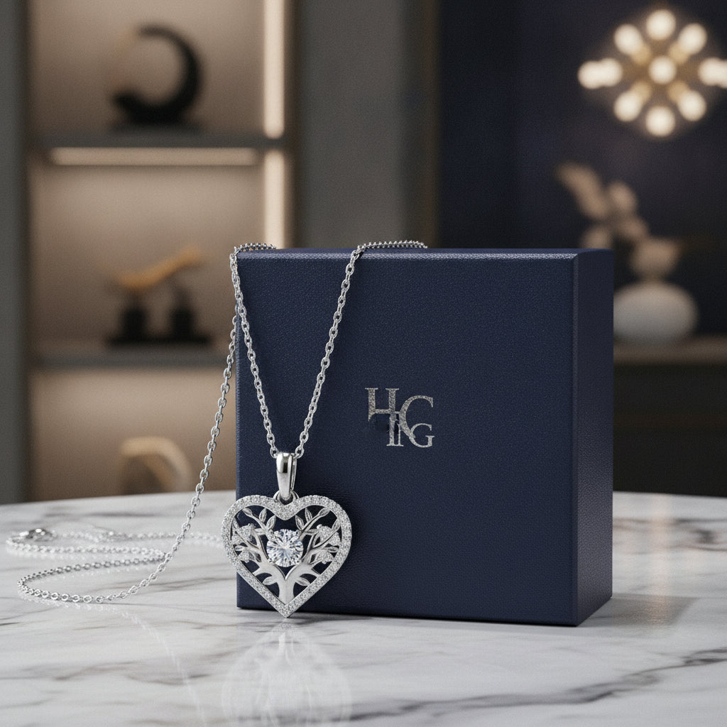 Platinum Plated Tree Of Life Heart Women's Necklace, in Platinum gold