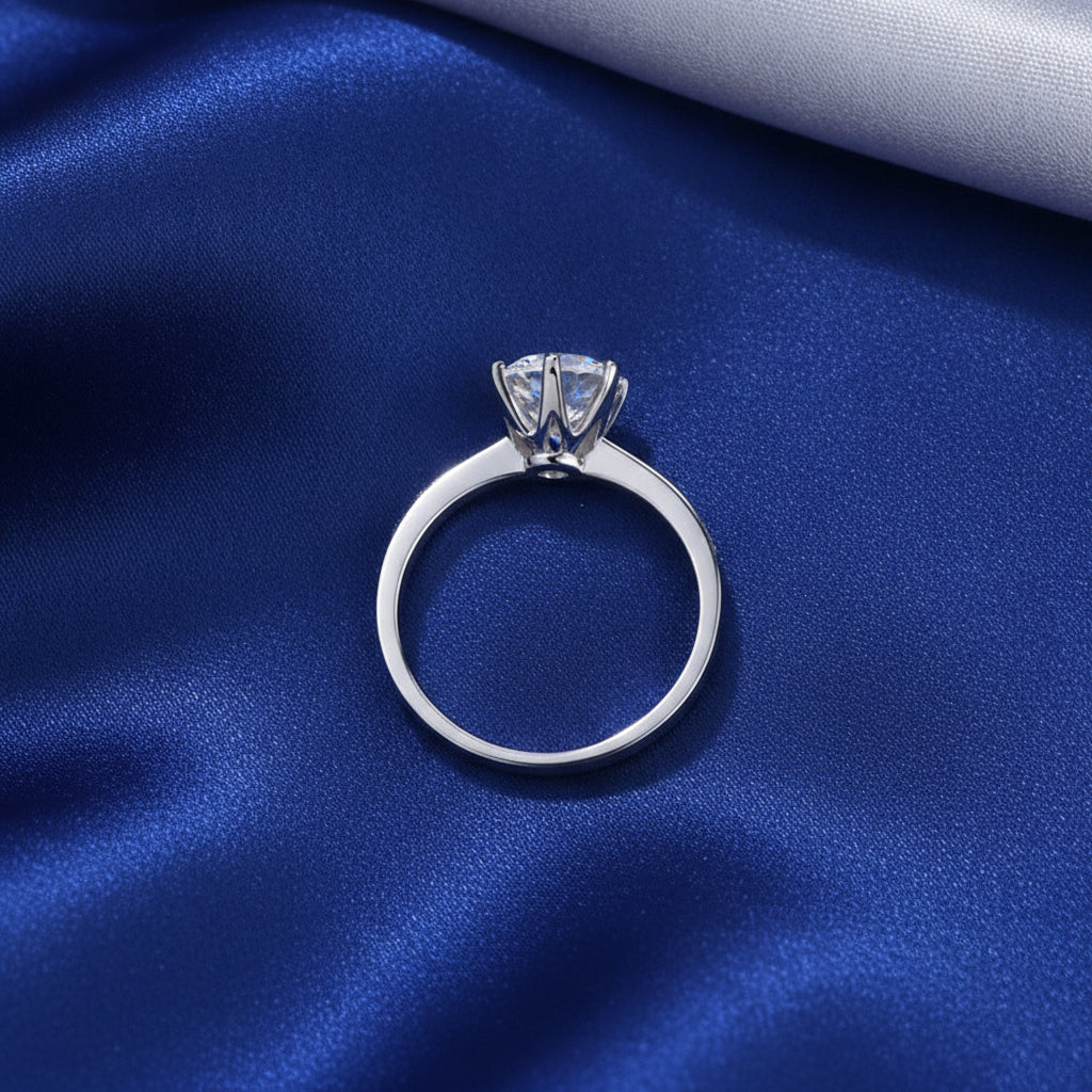 White Gold Moissanite Round Ring for Women