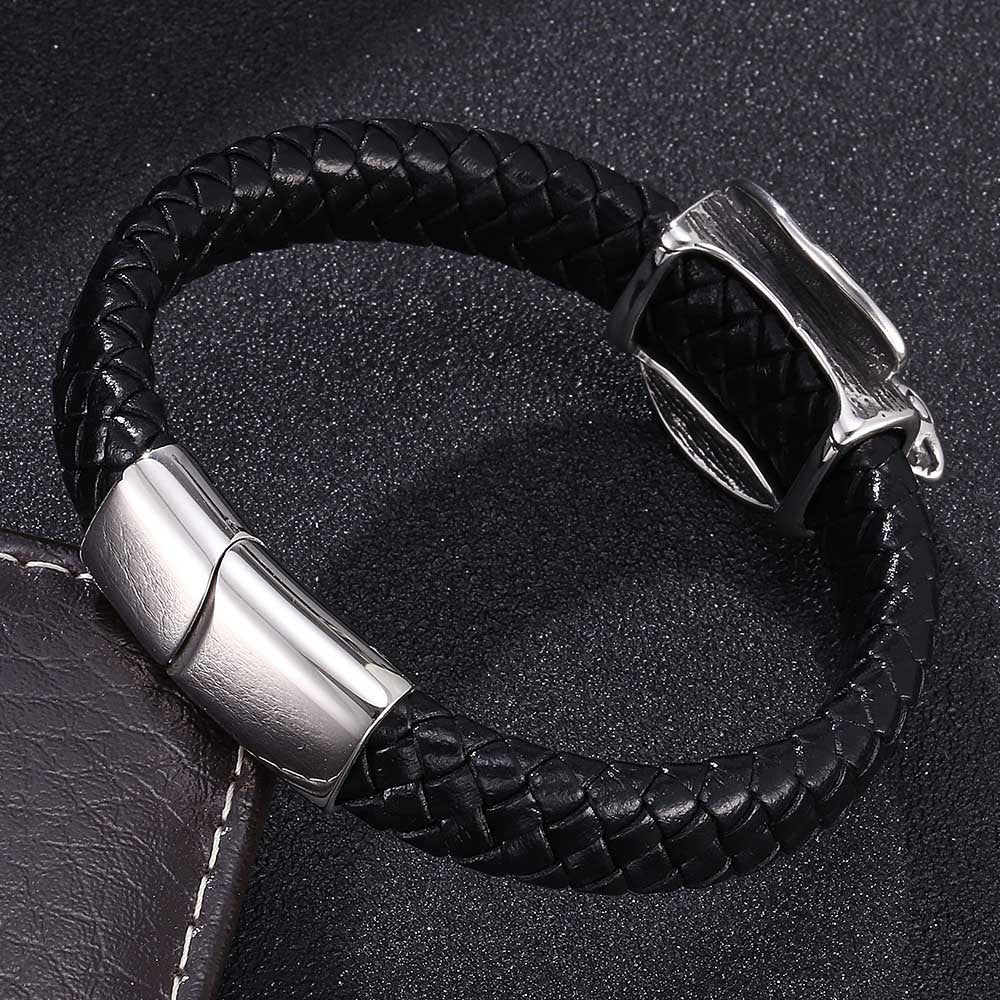 Stainless Steel Braided Leather Bracelet Unisex Bold Eagle Personalized Vintage Punk Jewelry