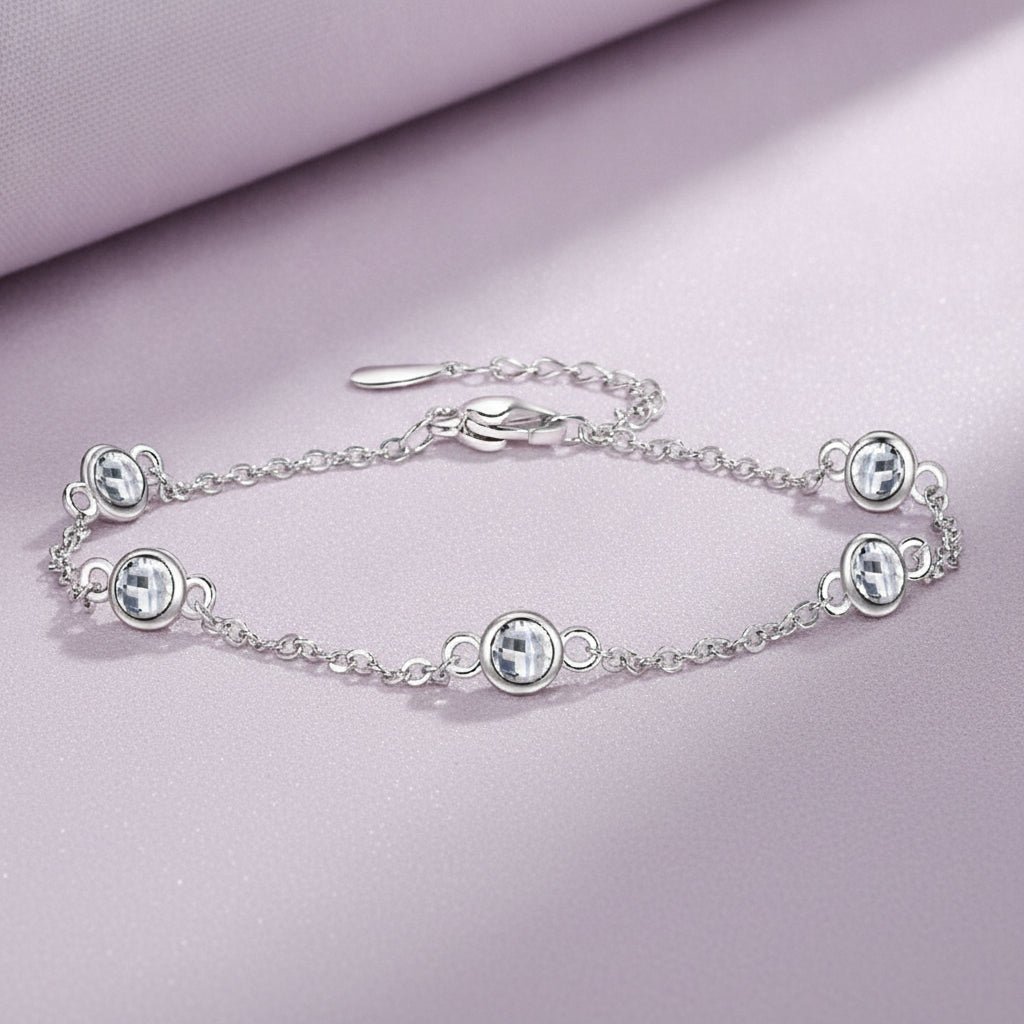 Copper Zircon Gemstone Geometric Bracelet for Women, in White Diamond