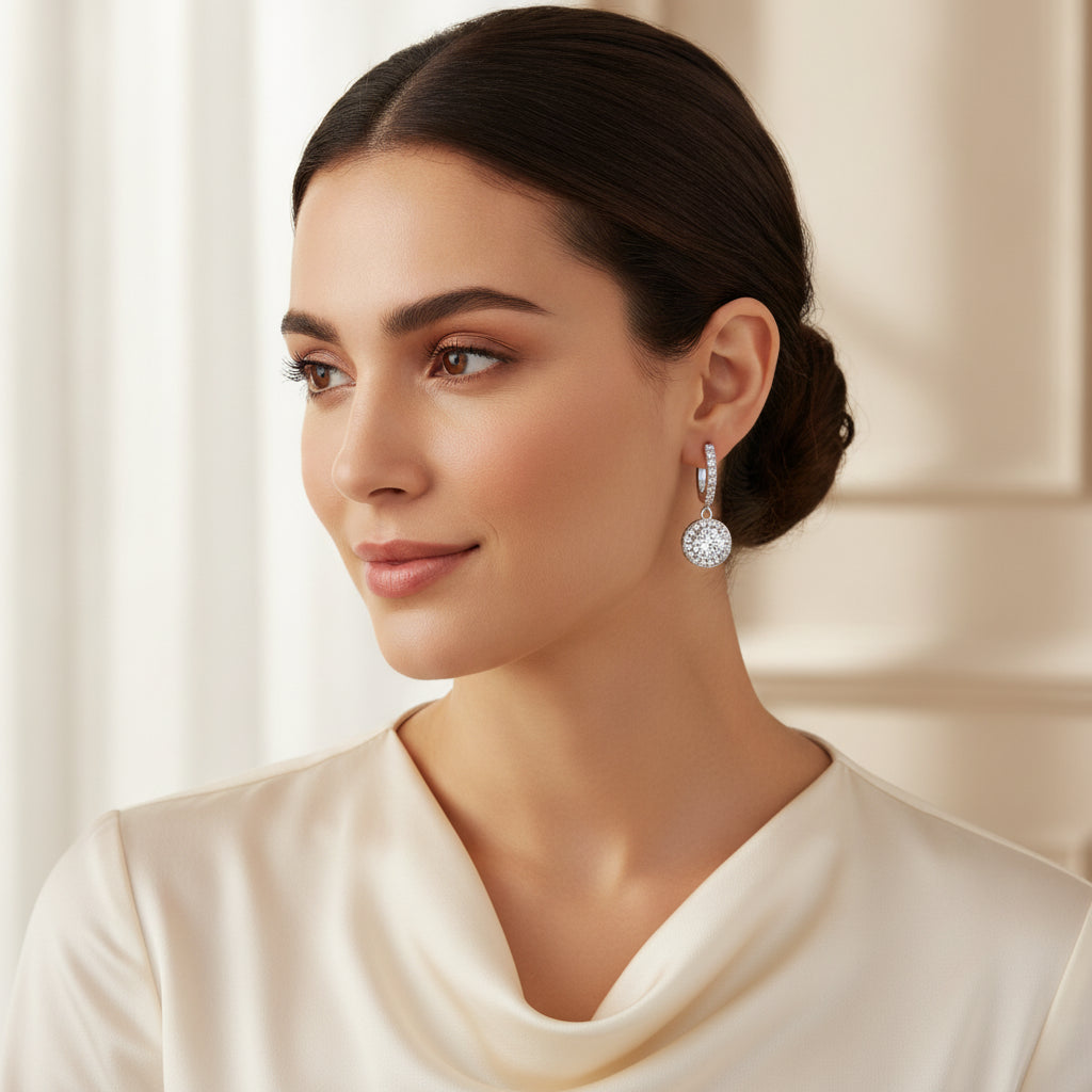 White Moissanite S925 Platinum Plated Silver Stud Earrings
