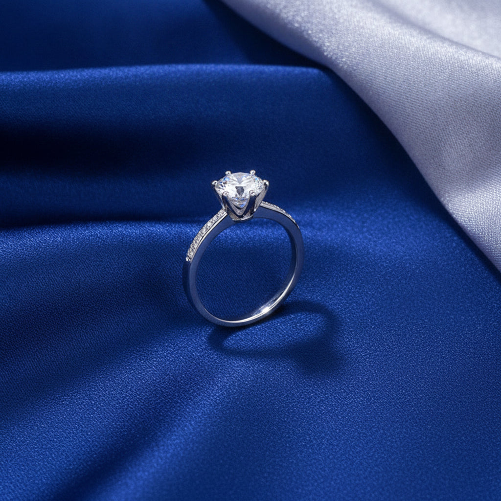 White Gold Moissanite Round Ring for Women